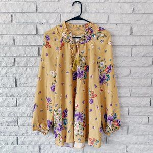 NWT Ella Moon Mustard Floral Boho Blouse - Size XL